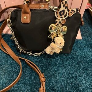 Madden Girl Black and Brown Crossbody Bag with Gold Charm